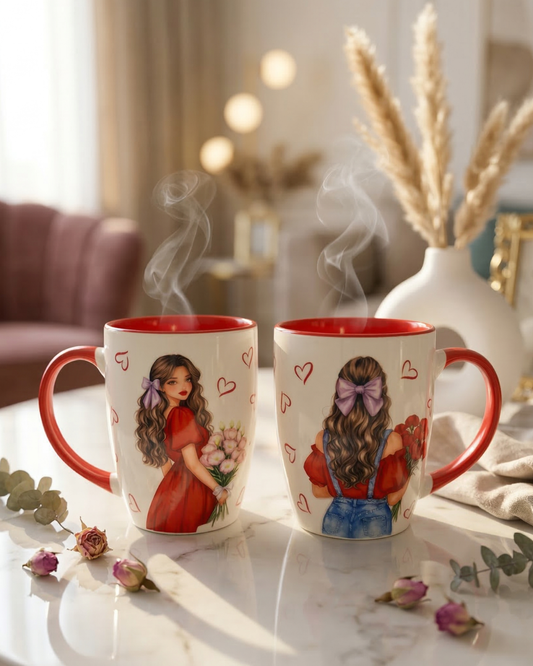 Aesthetic Girl Ceramic Coffee Mug Set – 2-Piece Bundle 330ml