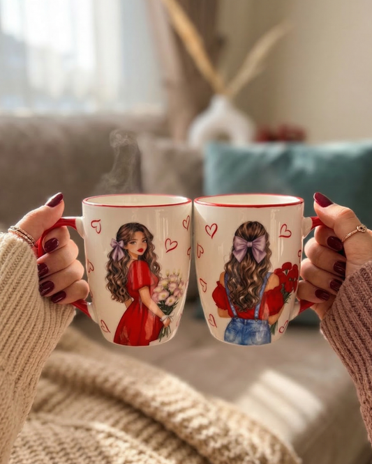 Aesthetic Girl Ceramic Coffee Mug Set – 2-Piece Bundle 330ml