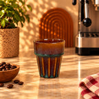 Fluted Ceramic Coffee Cup – Amber Brown & Teal, 200ml by Gifteila