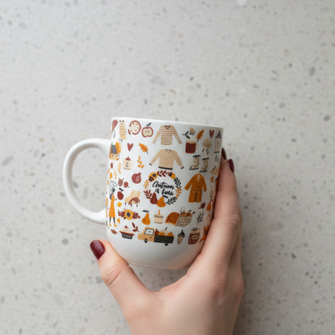 Autumn Ceramic coffee Mug – 350ml | Cozy Fall Illustrations Coffee Cup