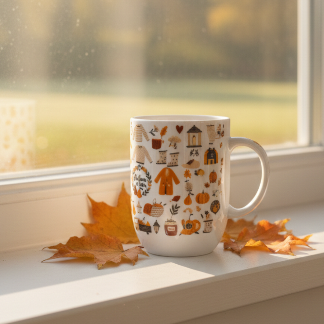 Autumn Ceramic coffee Mug – 350ml | Cozy Fall Illustrations Coffee Cup