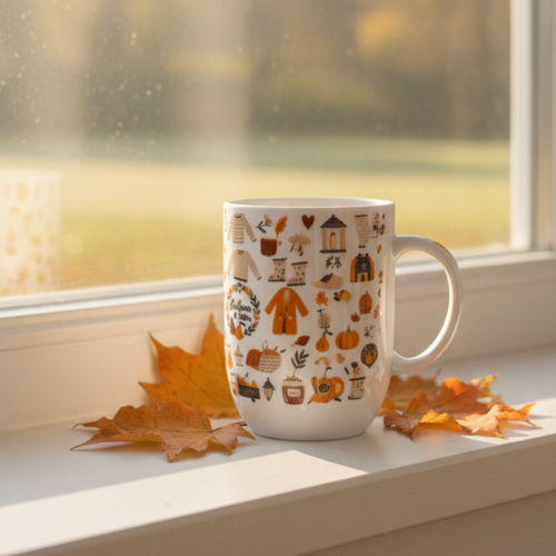 Autumn Ceramic coffee Mug – 350ml | Cozy Fall Illustrations Coffee Cup