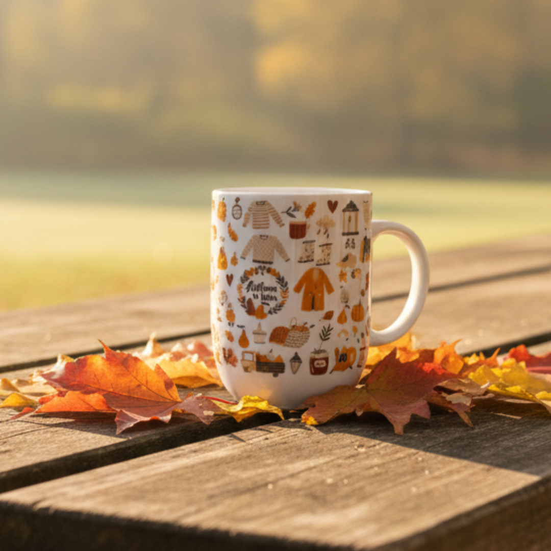 Autumn Ceramic coffee Mug – 350ml | Cozy Fall Illustrations Coffee Cup
