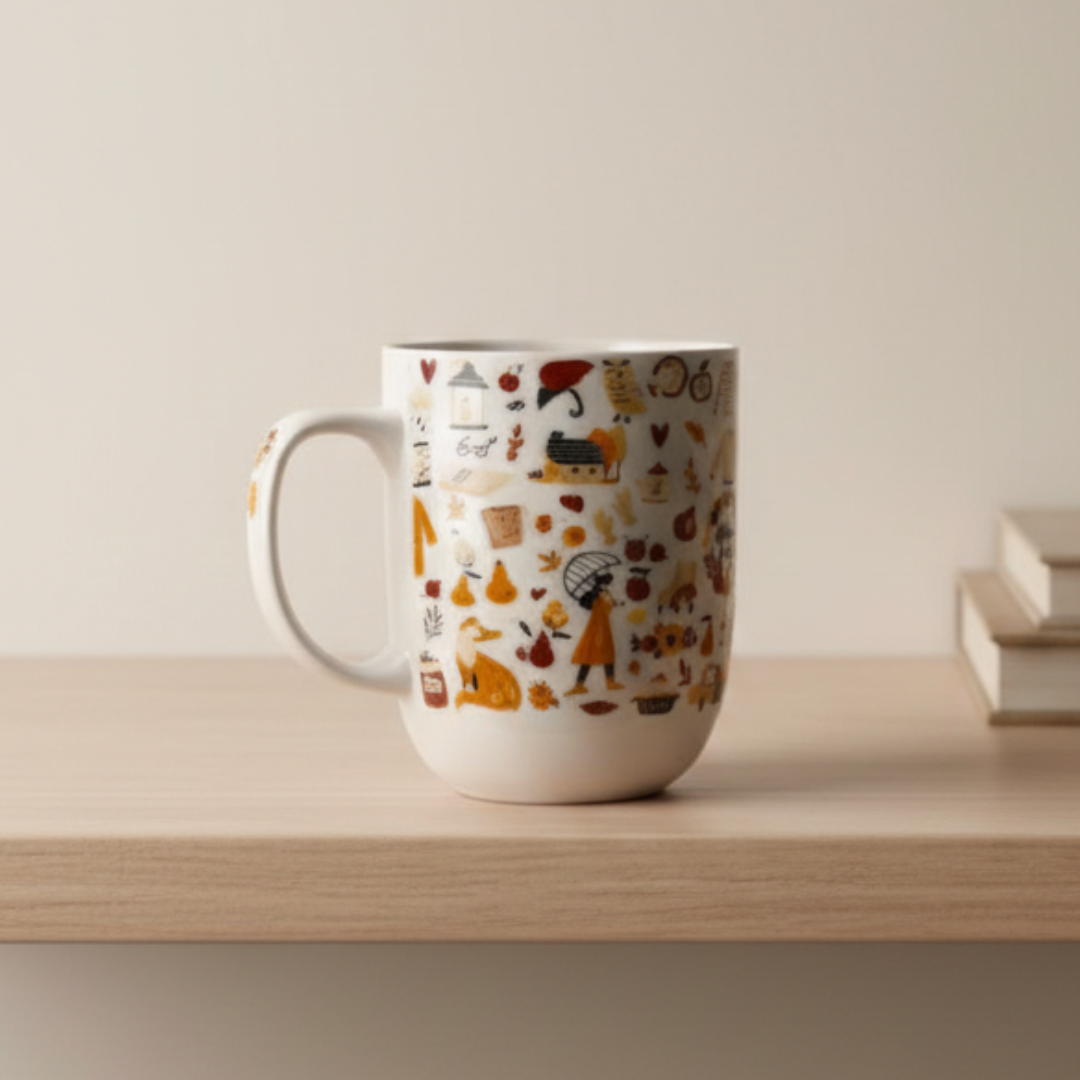 Autumn Ceramic coffee Mug – 350ml | Cozy Fall Illustrations Coffee Cup