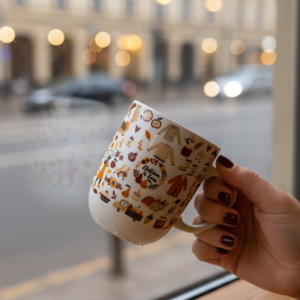 Autumn Ceramic coffee Mug – 350ml | Cozy Fall Illustrations Coffee Cup