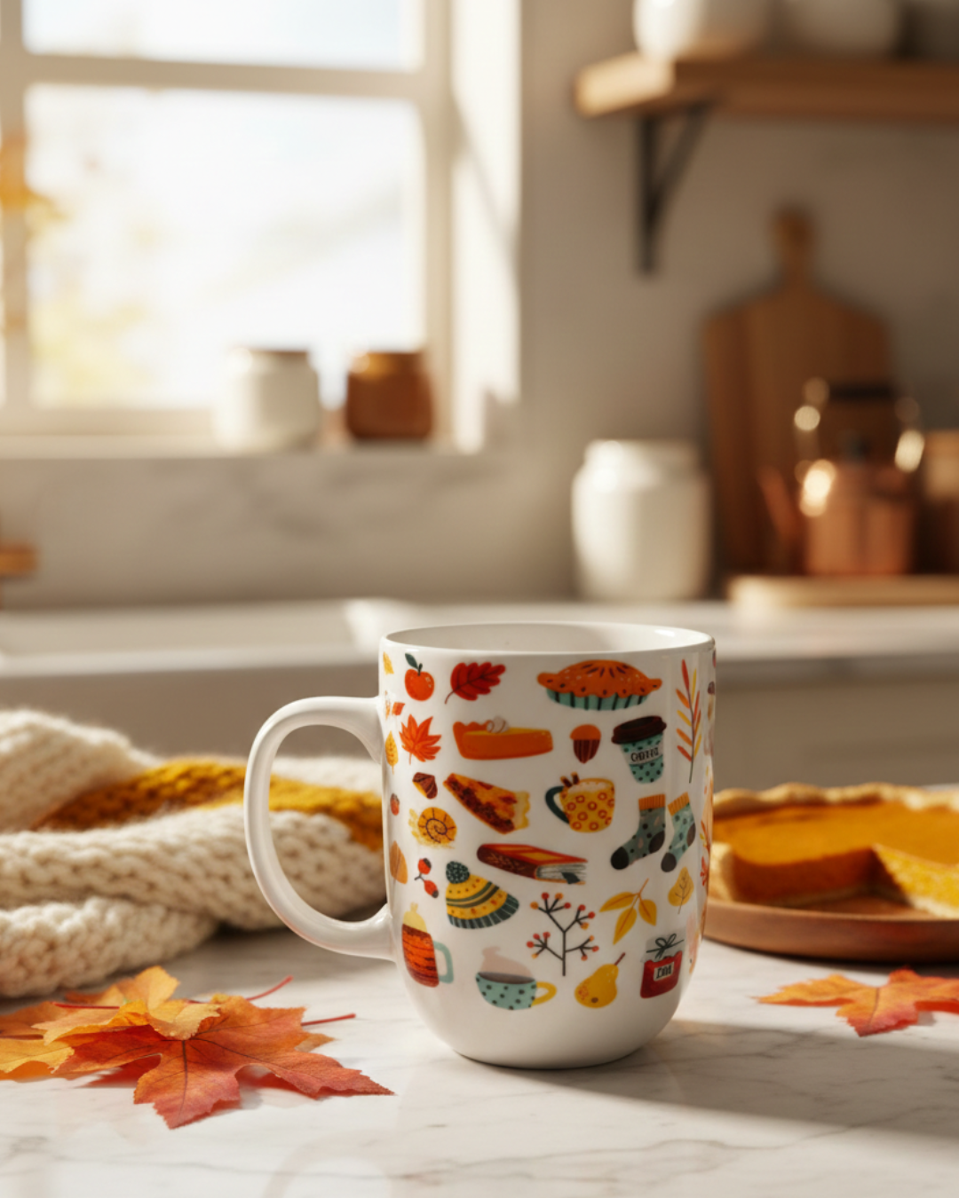Autumn Cozy Icons Ceramic Mug – 350ml | Warm Fall Coffee & Tea Cup