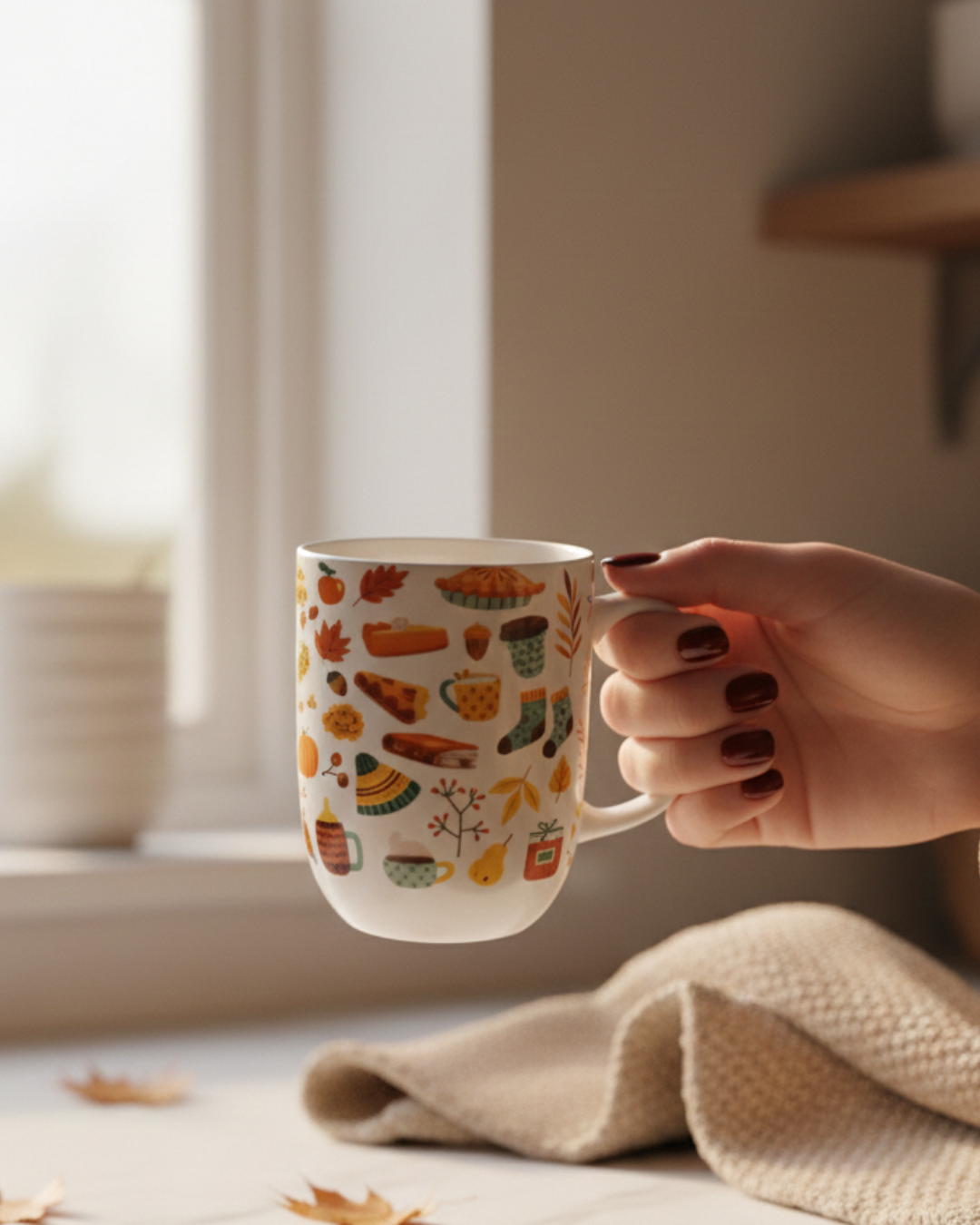 Autumn Cozy Icons Ceramic Mug – 350ml | Warm Fall Coffee & Tea Cup