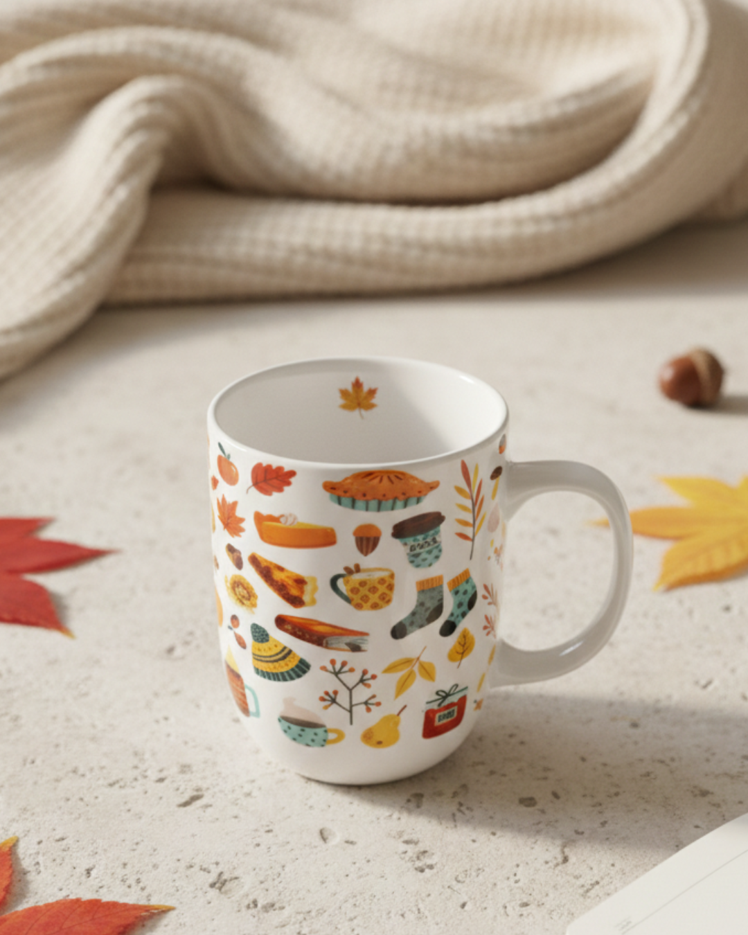 Autumn Cozy Icons Ceramic Mug – 350ml | Warm Fall Coffee & Tea Cup
