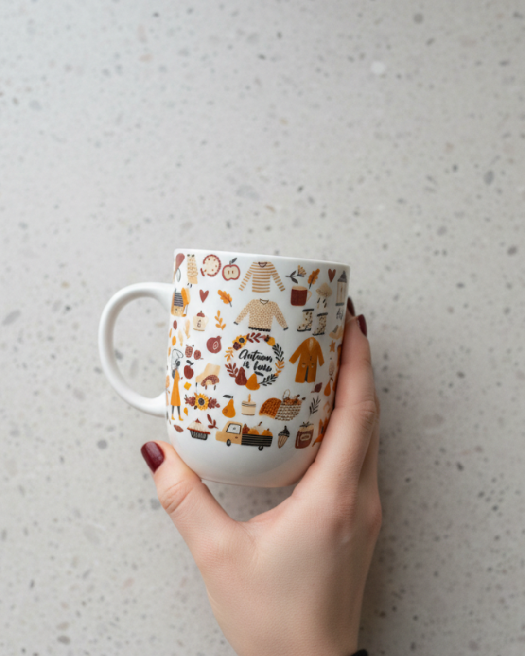 Autumn Vibes Ceramic Mug – 350ml | Cozy Fall Illustrations Coffee Cup