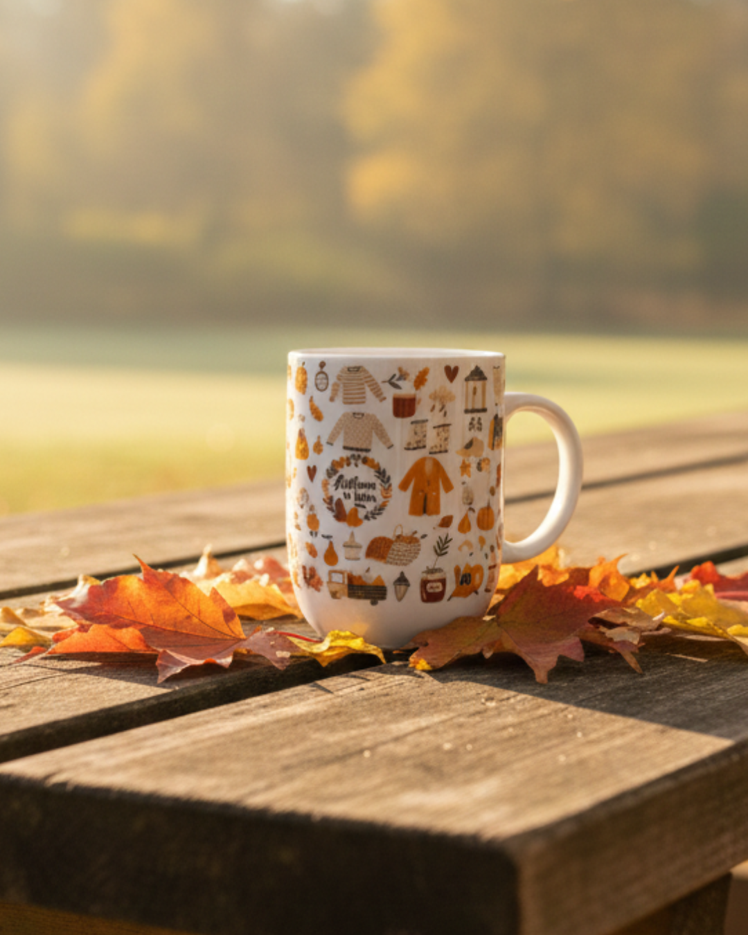 Autumn Vibes Ceramic Mug – 350ml | Cozy Fall Illustrations Coffee Cup