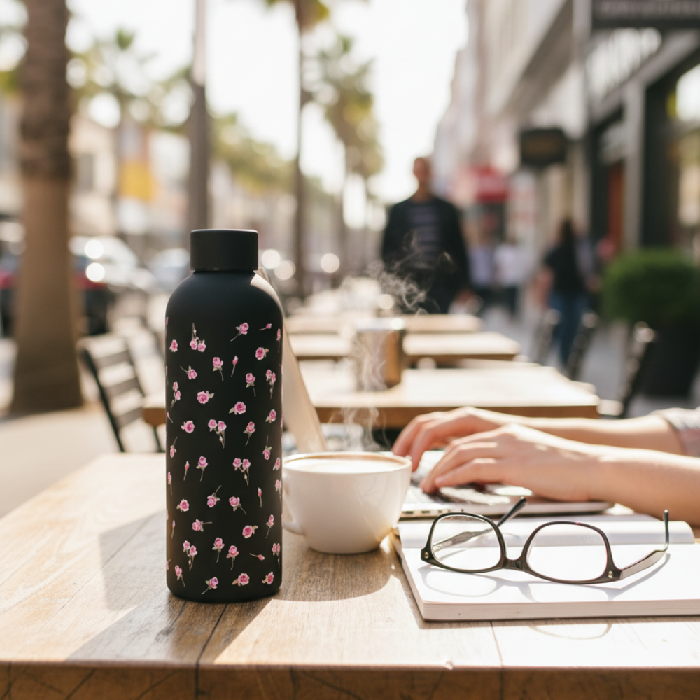 Black Bows Stainless Steel Bottle - Elegant Insulated Water Bottle