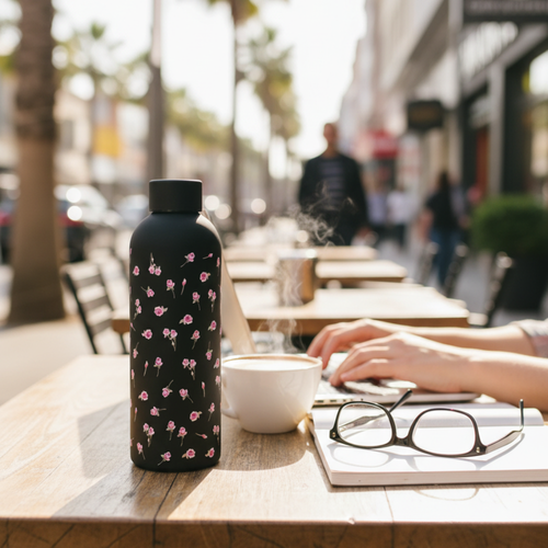 Black Bows Stainless Steel Bottle - Elegant Insulated Water Bottle - Gifteila