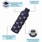 Black Roses Stainless Steel Bottle - Elegant Insulated Water Bottle