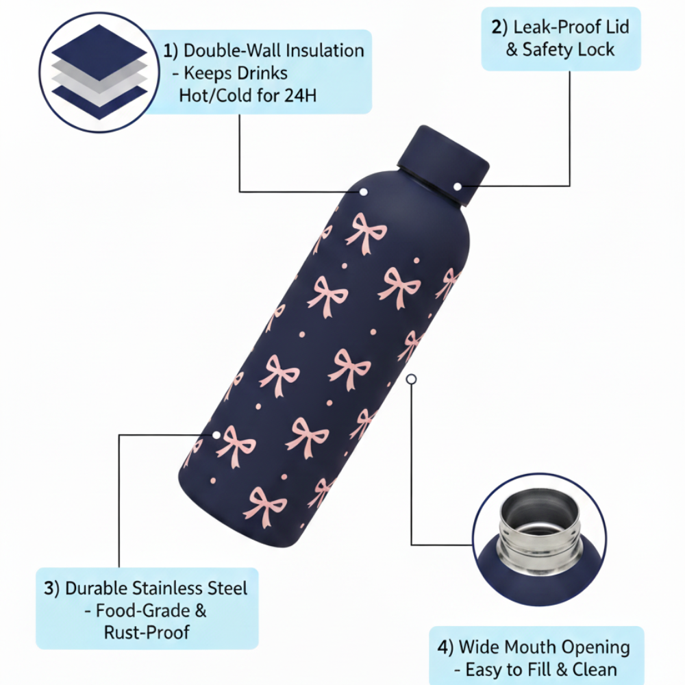 Black Roses Stainless Steel Bottle - Elegant Insulated Water Bottle