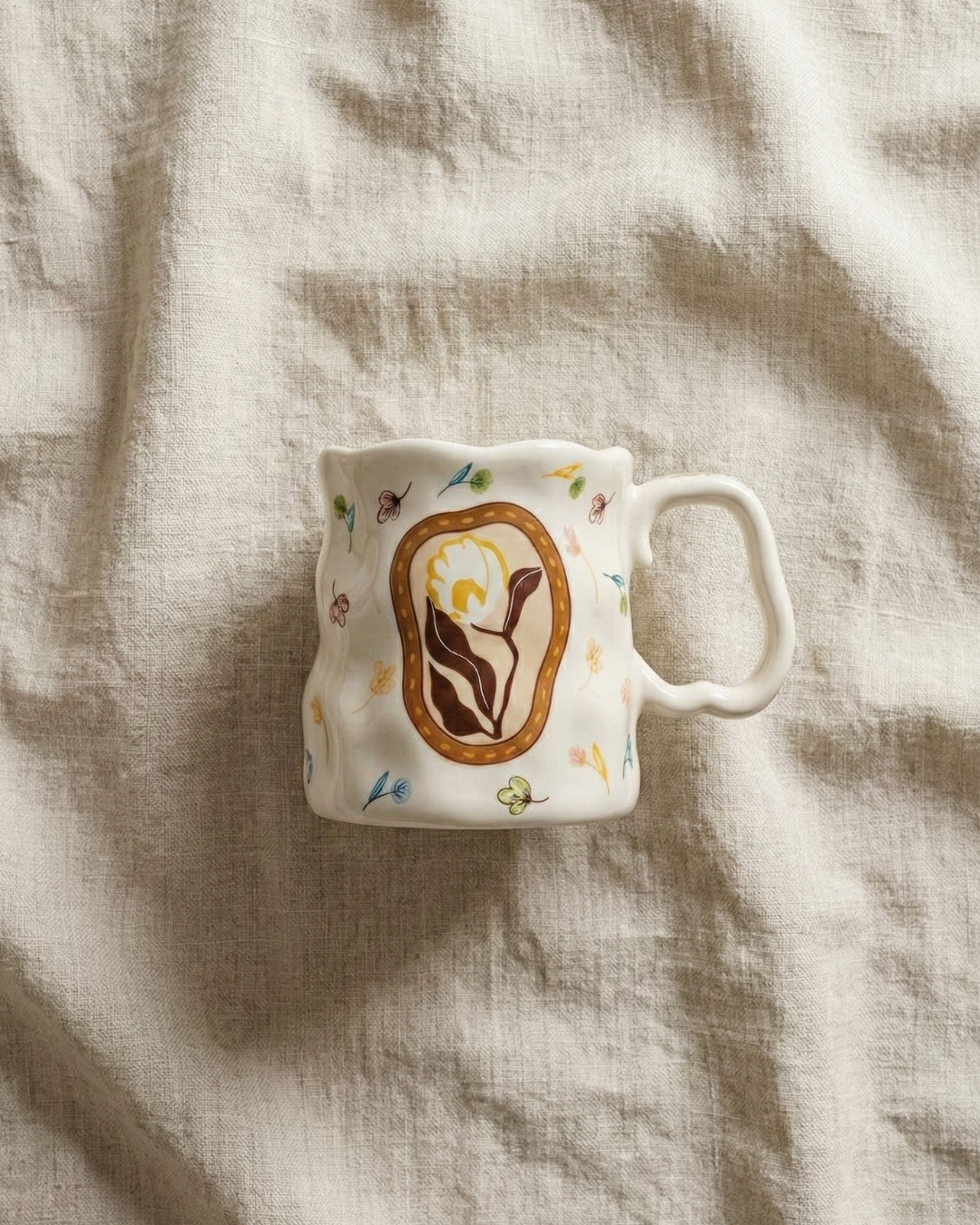 Ivory Bloom Ceramic Mug – Handcrafted Floral Design | Premium Coffee Cup