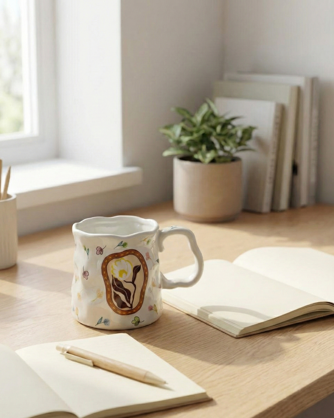 Ivory Bloom Ceramic Mug – Handcrafted Floral Design | Premium Coffee Cup