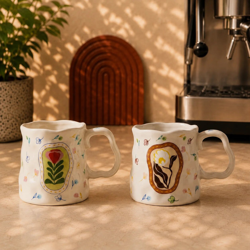 Handcrafted Floral Coffee Cups (Set of 2)