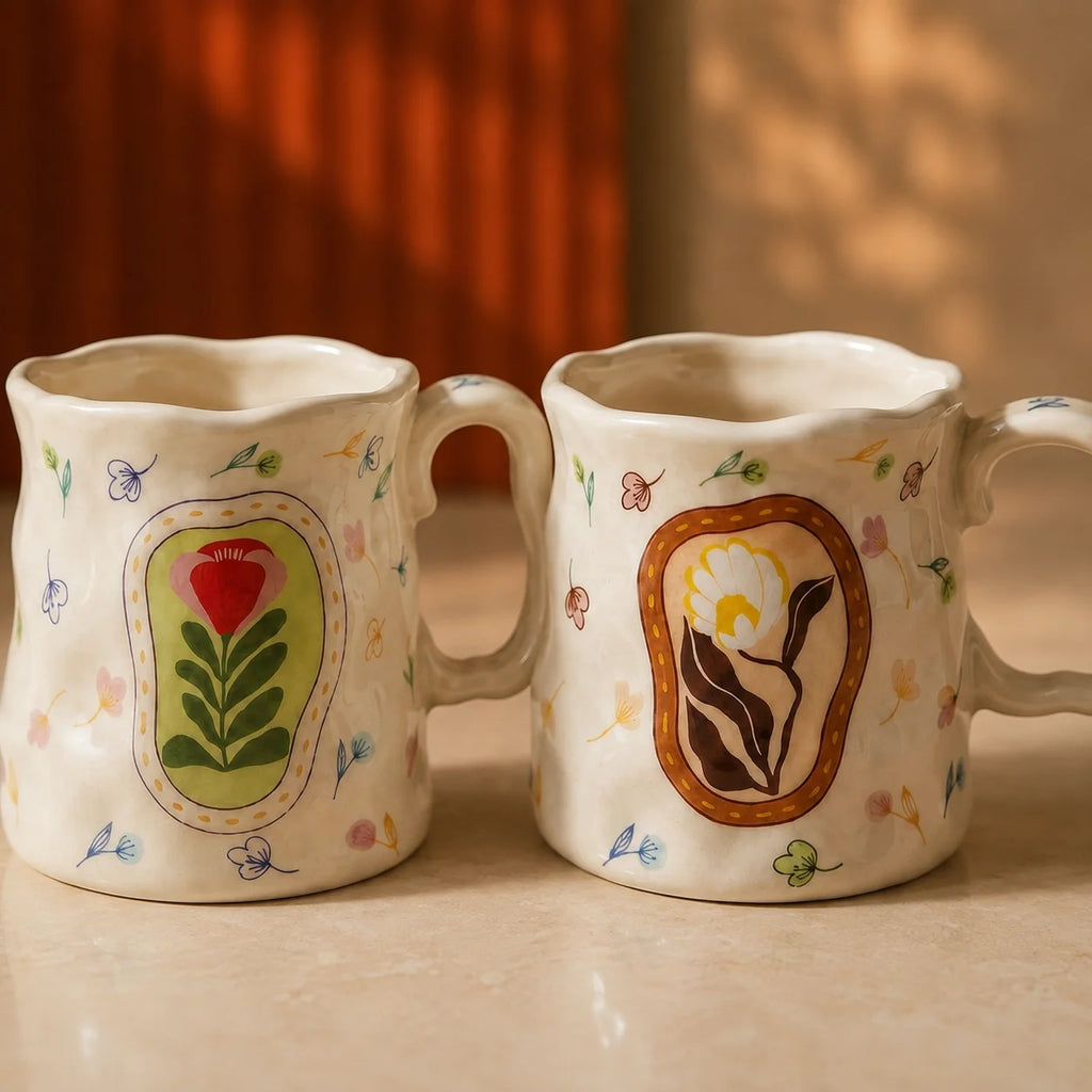 Handcrafted Floral Coffee Cups (Set of 2)