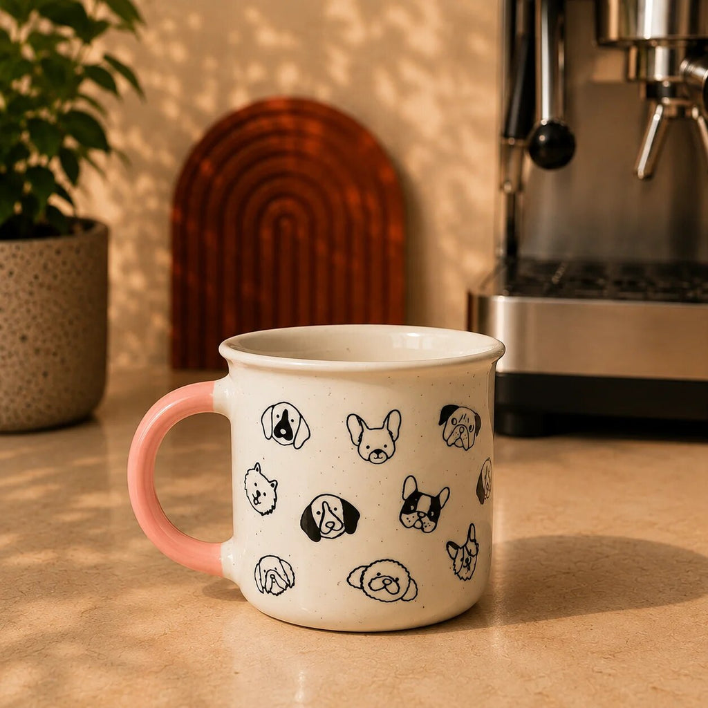 Dog Faces Coffee Mug 310ml – Pink Handle