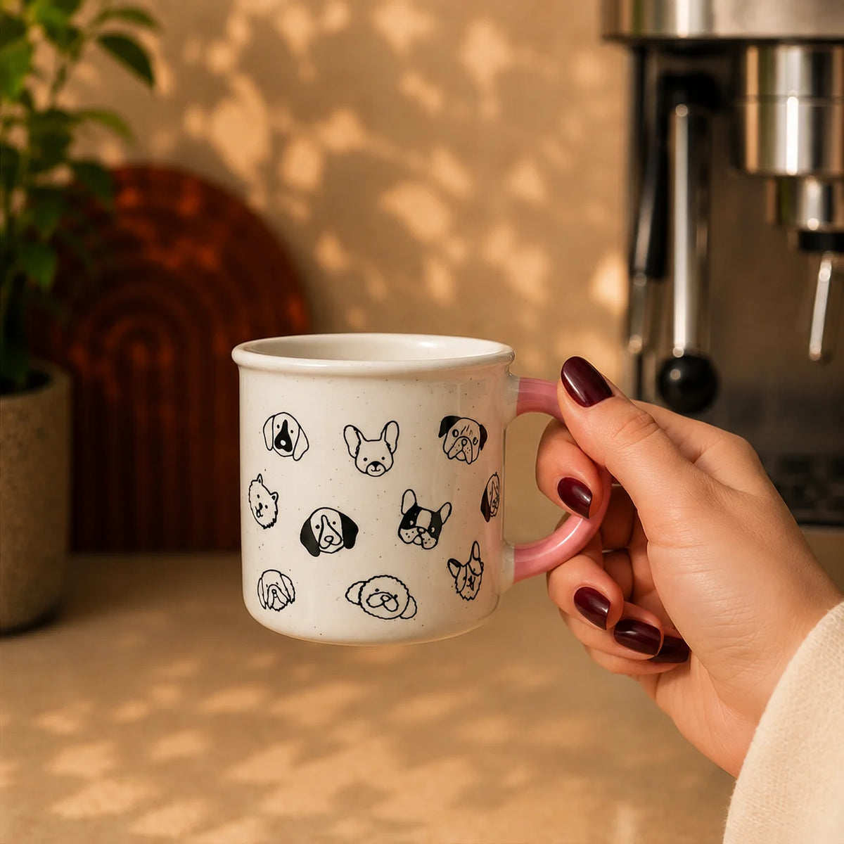 Dog Faces Coffee Mug 310ml – Pink Handle