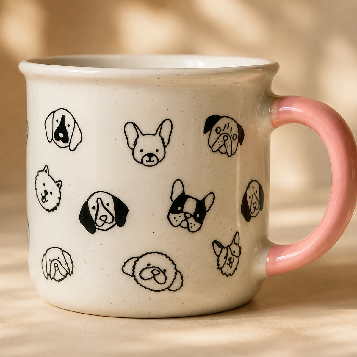 Dog Faces Coffee Mug 310ml – Pink Handle