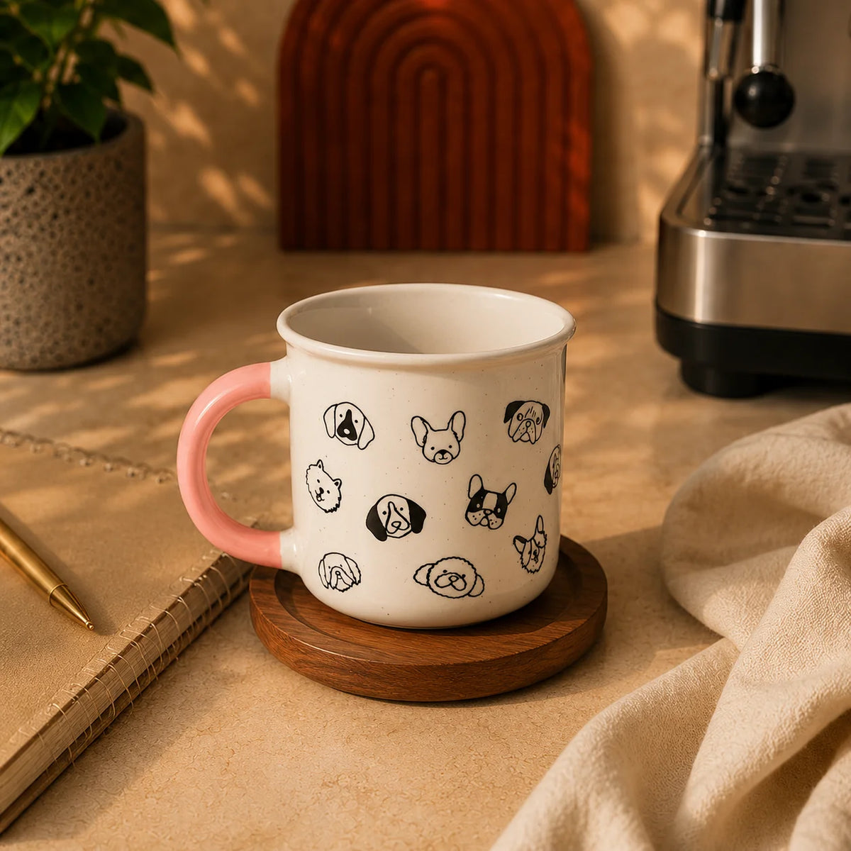 Dog Faces Coffee Mug 310ml – Pink Handle