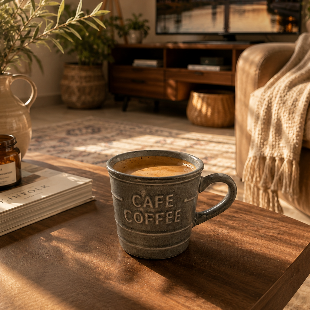 Vintage Café Coffee Embossed Ceramic Mug – 140ml