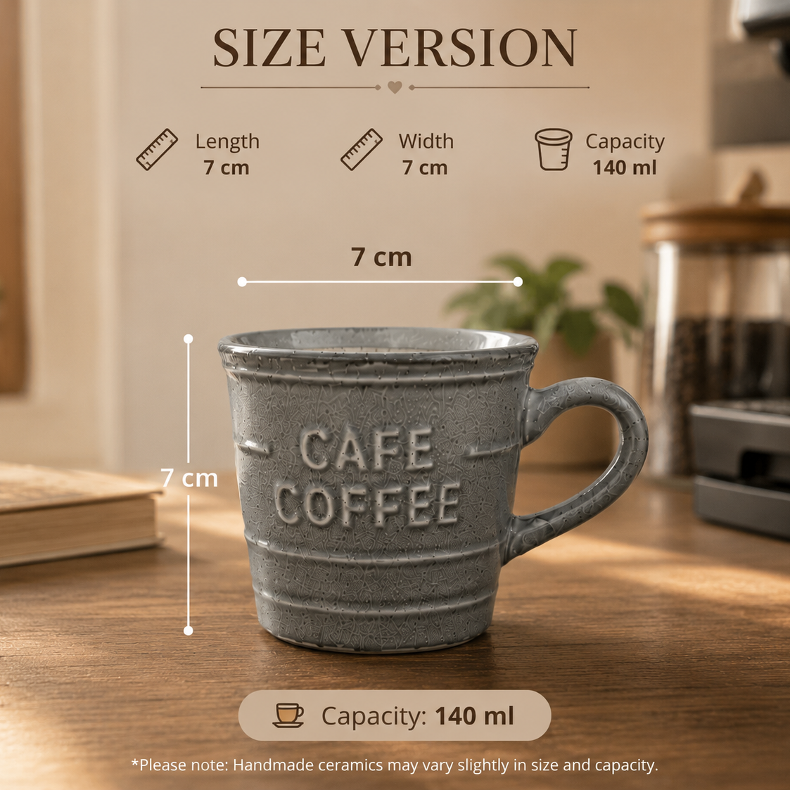 Vintage Café Coffee Embossed Ceramic Mug – 140ml
