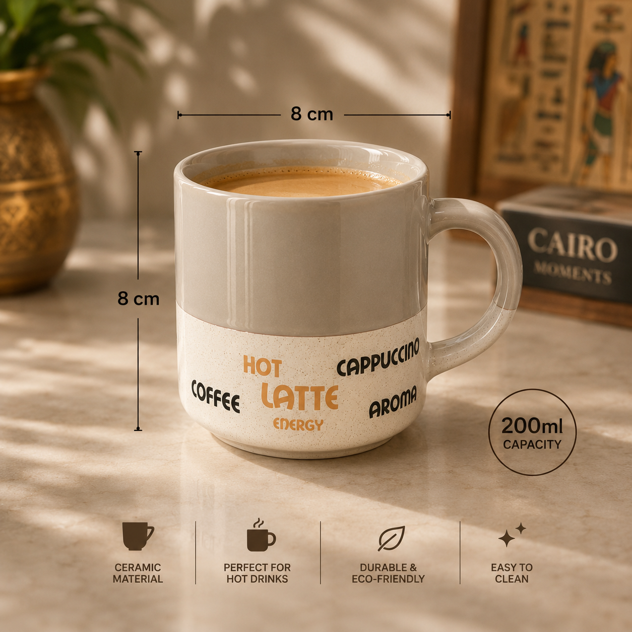 Coffee Lover Ceramic Mug – 200ml | Latte, Espresso & Cappuccino Design