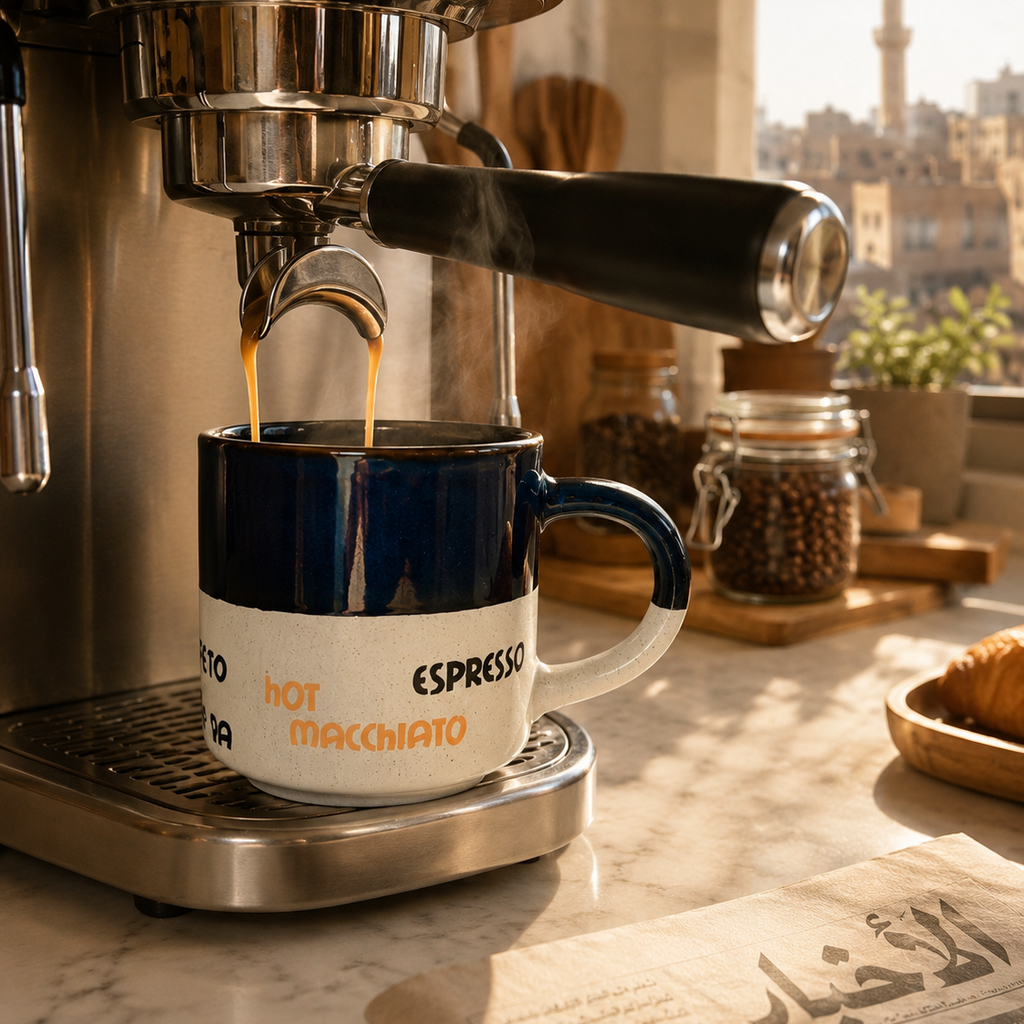Premium Ceramic Coffee Mug 200ml – Blue & Cream Cappuccino & Latte Stoneware Cup