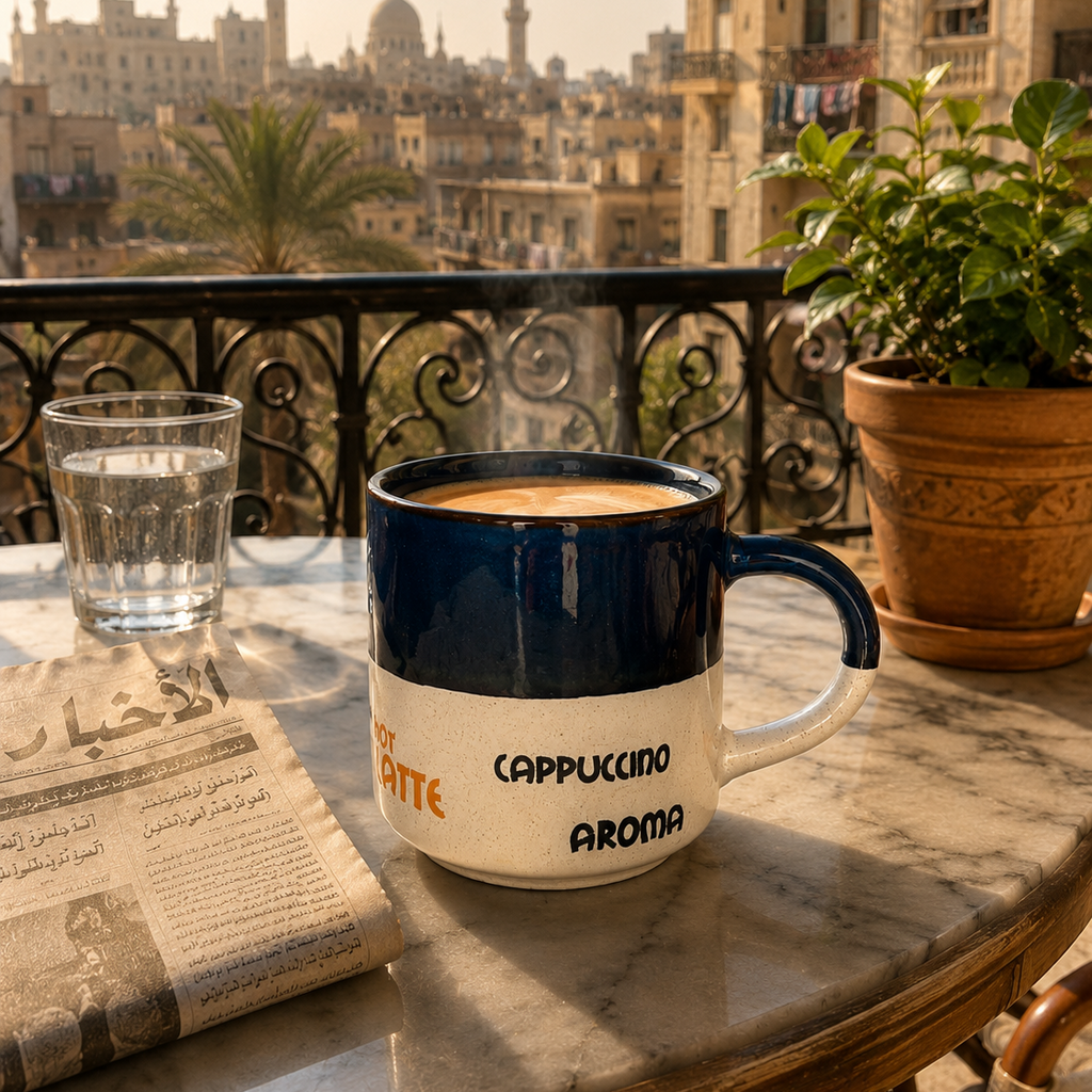 Premium Ceramic Coffee Mug 200ml – Blue & Cream Cappuccino & Latte Stoneware Cup