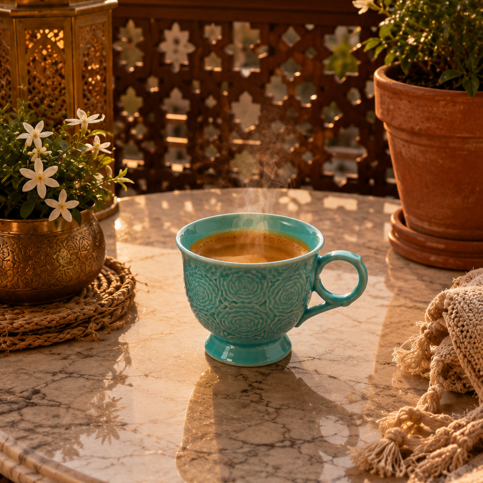 Turquoise Embossed Ceramic Espresso Cup 90ml