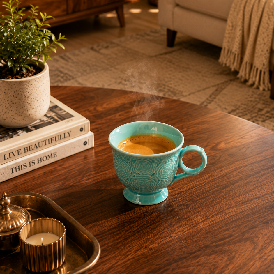 Turquoise Embossed Ceramic Espresso Cup 90ml