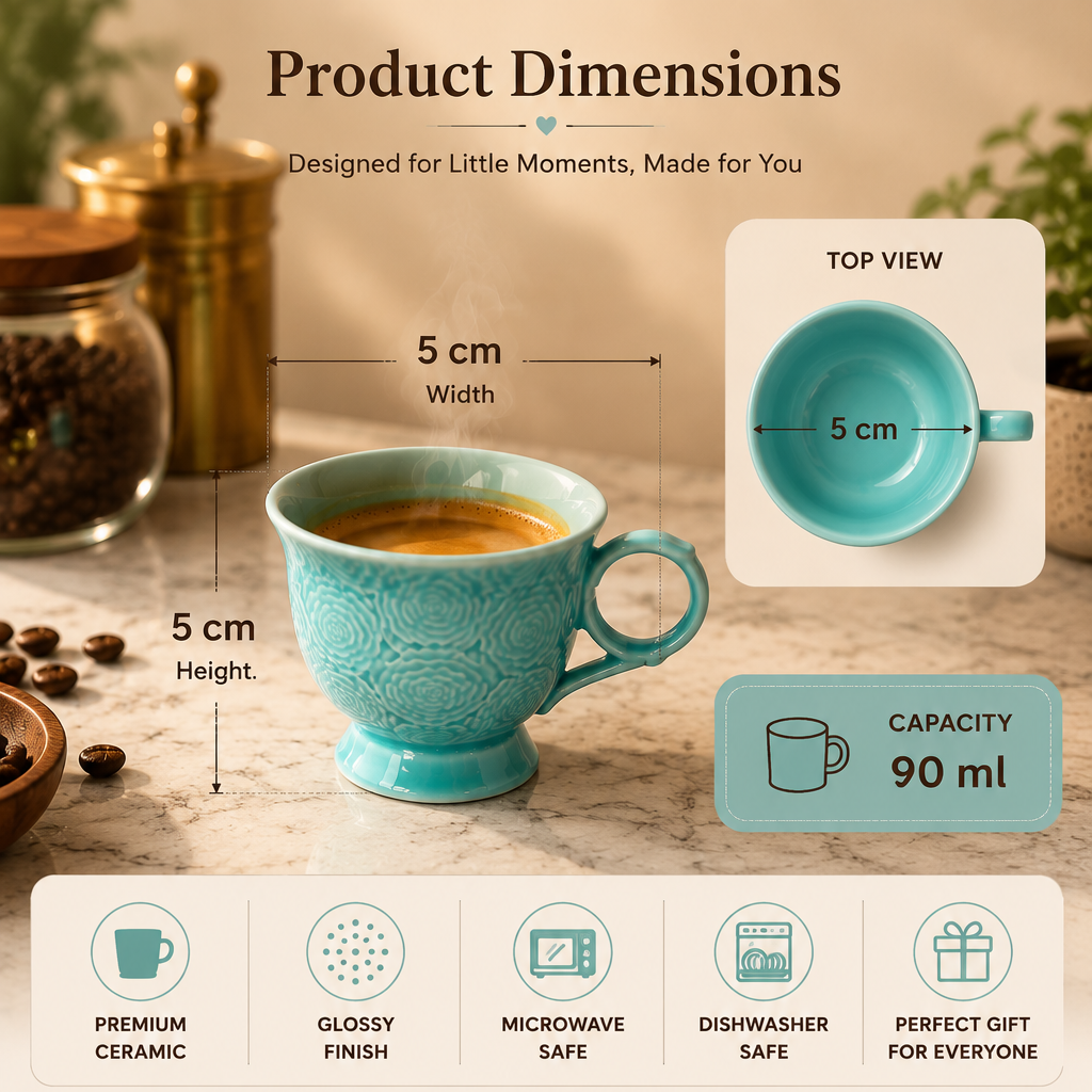 Turquoise Embossed Ceramic Espresso Cup 90ml