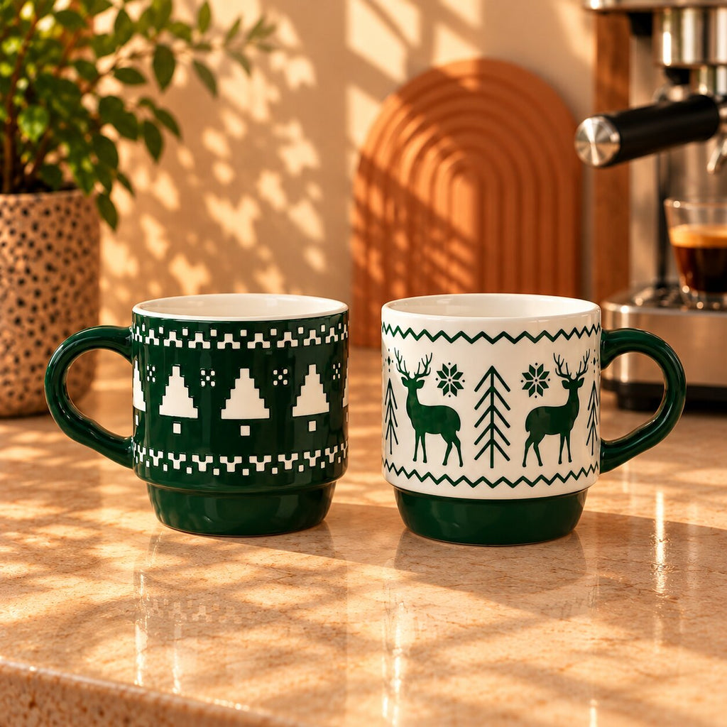 Green Christmas Duo Mug Bundle, 310ml each