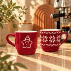Red Christmas Star & Snowflake Mug Bundle - two 310ml ceramic mugs gift set by Gifteila