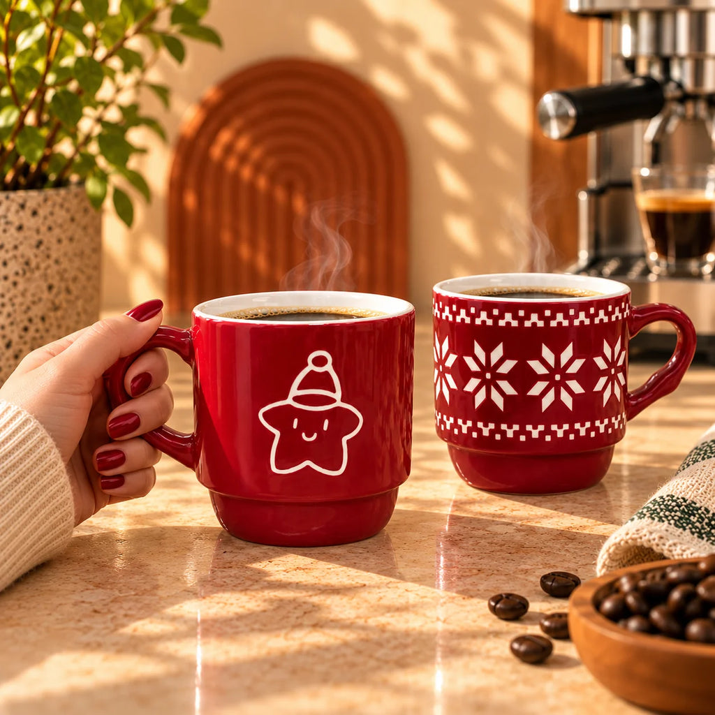 Red Christmas Star & Snowflake Mug Bundle - ceramic mug, view 2 of 4