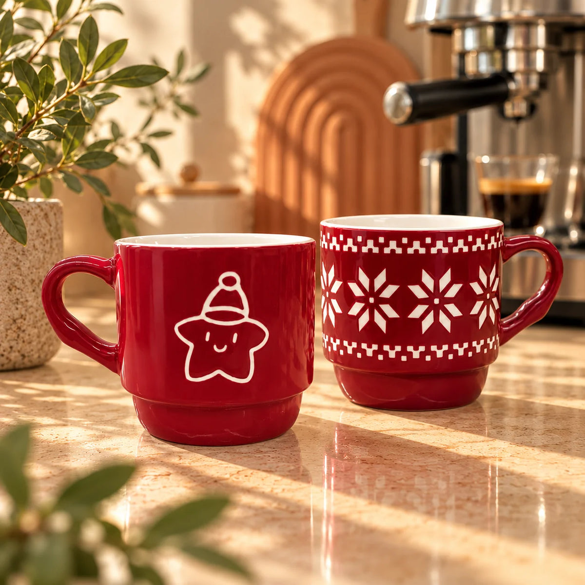 Red Christmas Star & Snowflake Mug Bundle - ceramic mug, view 3 of 4
