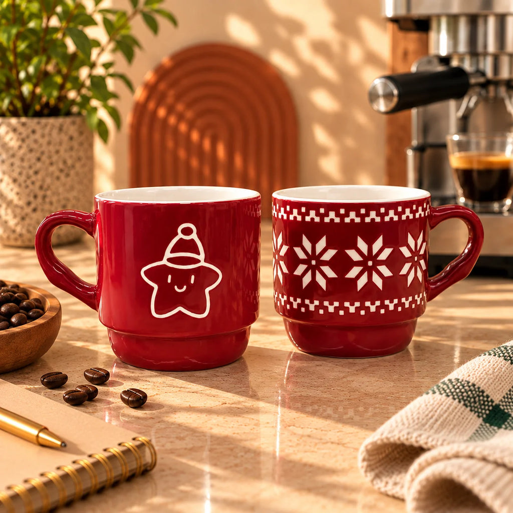Red Christmas Star & Snowflake Mug Bundle - ceramic mug, view 4 of 4