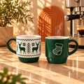 Green Christmas Reindeer & Stocking Mug Bundle - two 310ml ceramic mugs gift set by Gifteila