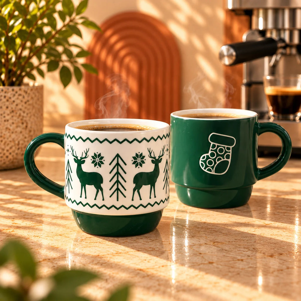 Green Christmas Reindeer & Stocking Mug Bundle - ceramic mug, view 3 of 4