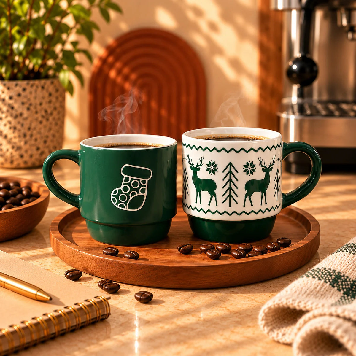 Green Christmas Reindeer & Stocking Mug Bundle - ceramic mug, view 4 of 4