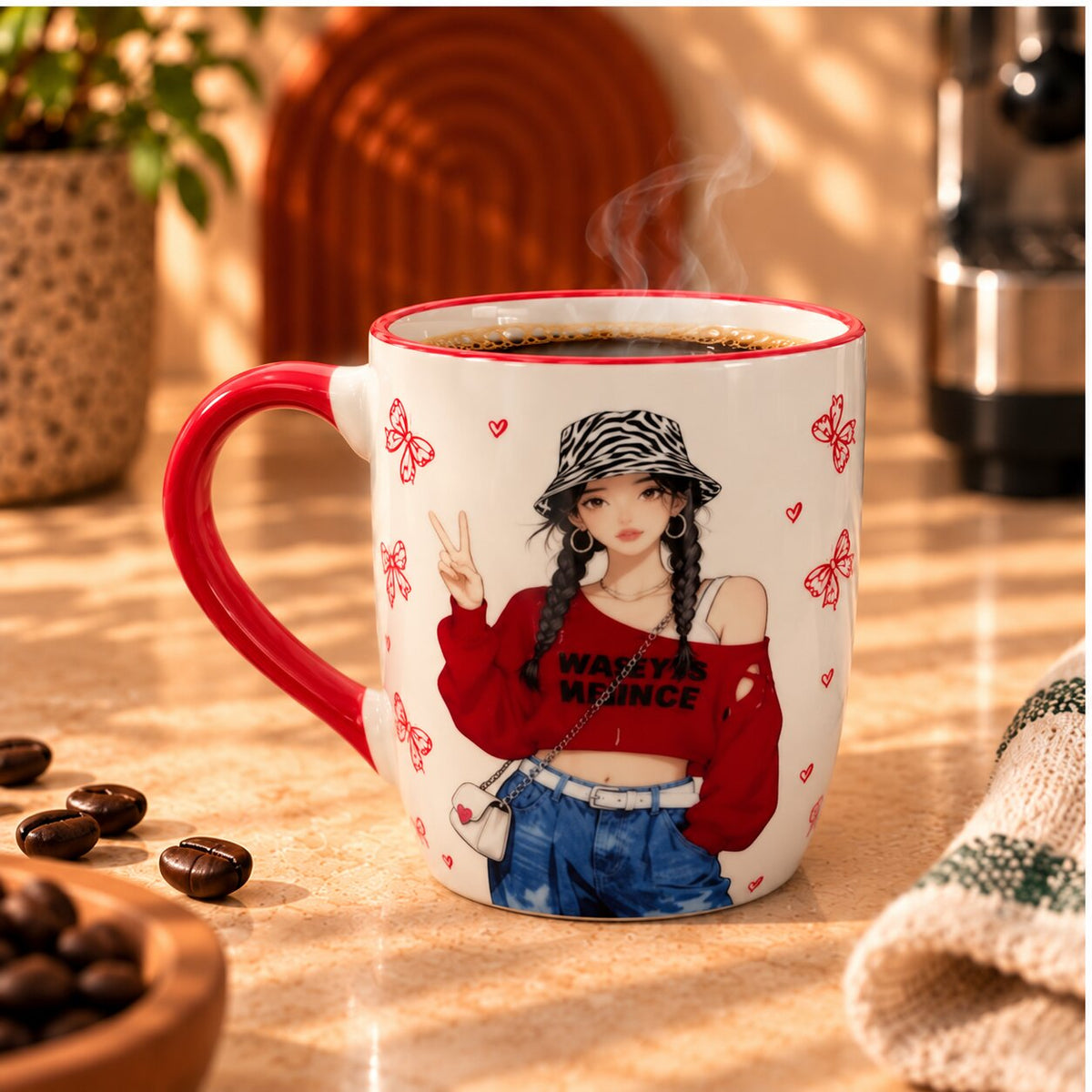 Cute Fashion Girl Ceramic Coffee Mug - ceramic mug, view 2 of 3
