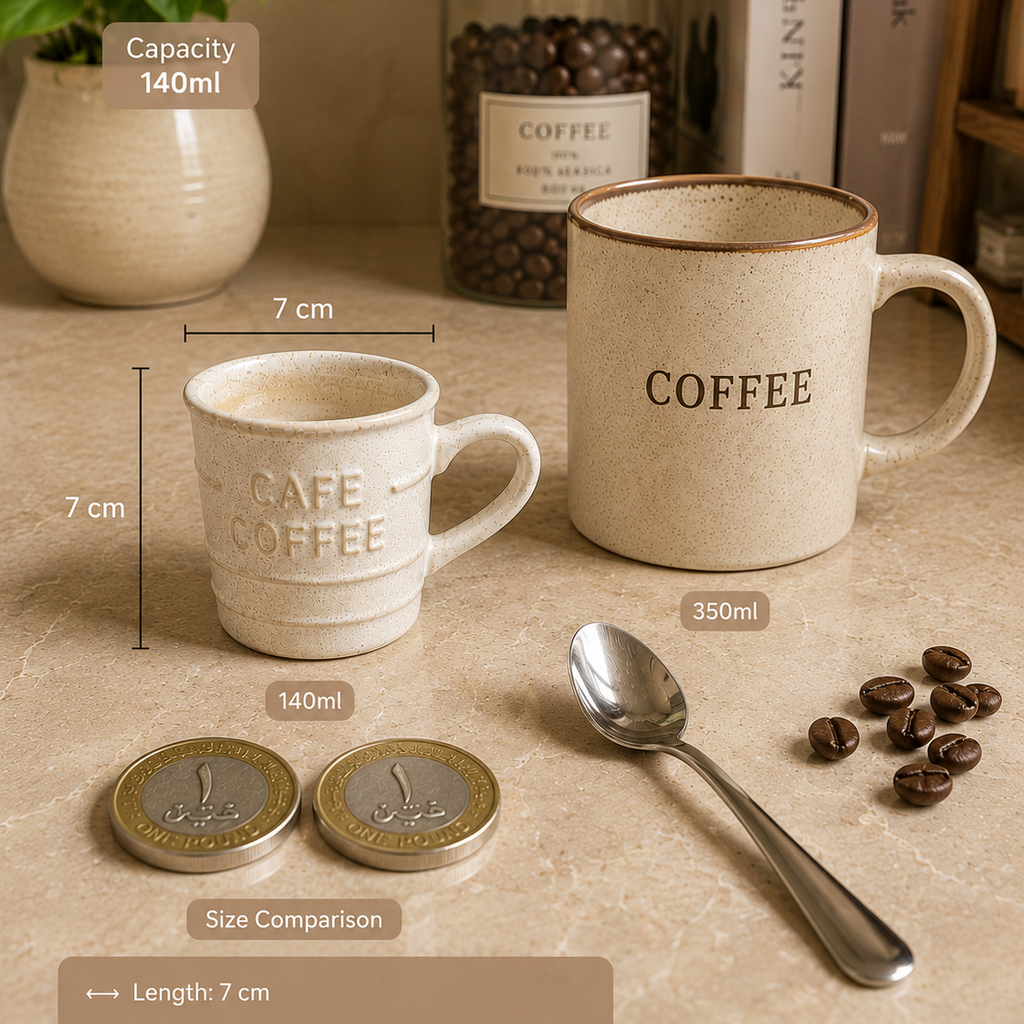 Rustic Café Embossed Ceramic Espresso Cup – 140ml