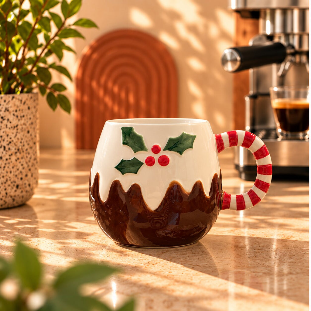 Christmas Pudding Mug with Candy Cane Handle 350ml