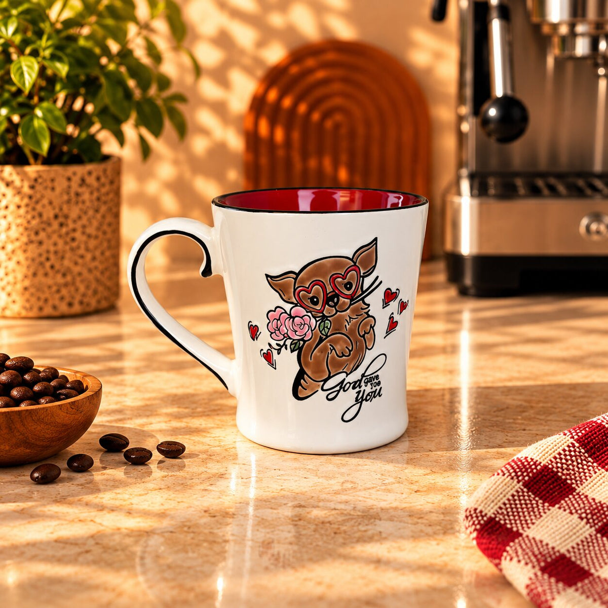 Chihuahua Love Mug – White with Red Interior, 400ml by Gifteila