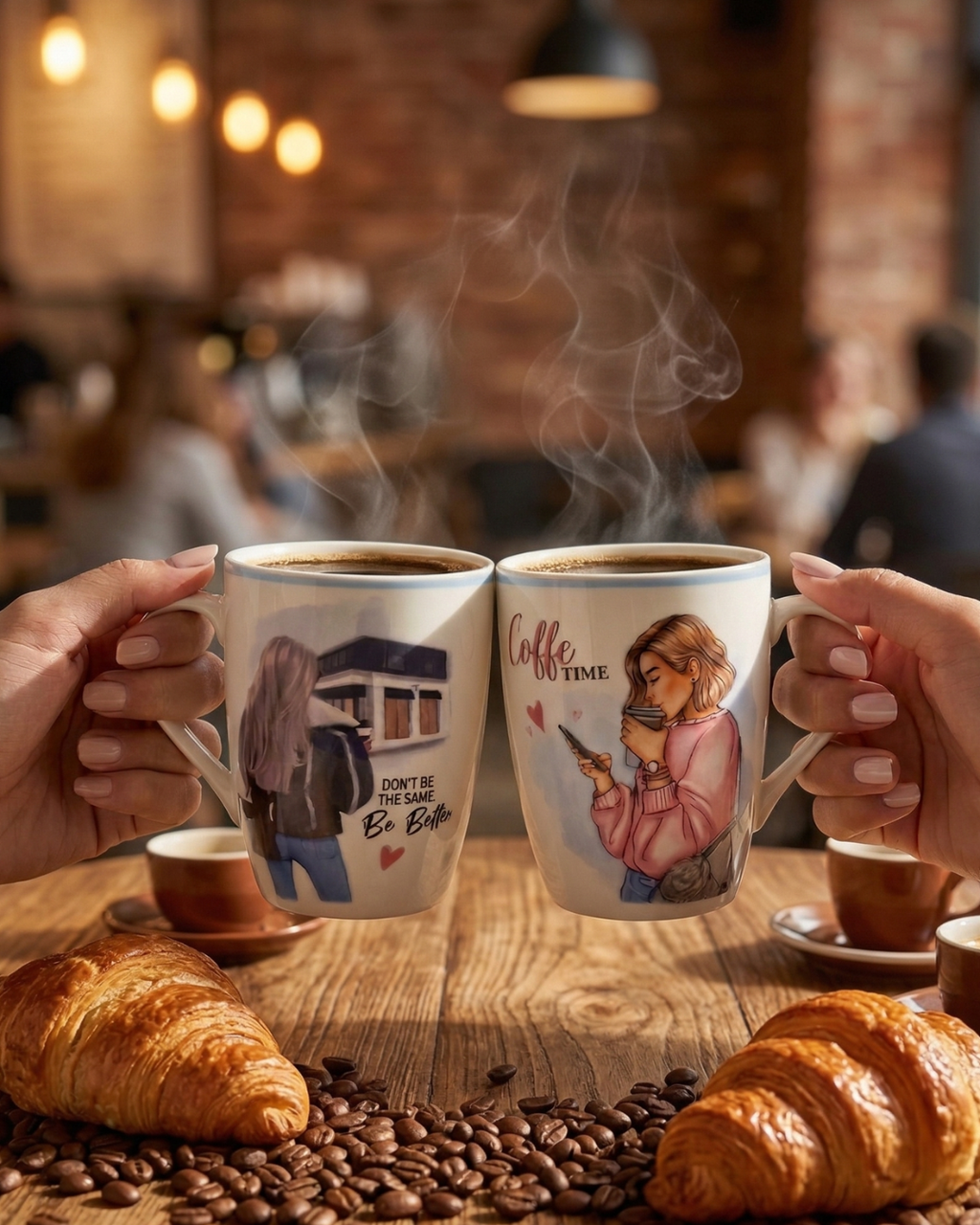 Coffee Time Aesthetic Girl Ceramic Mug Bundle – 2 Piece Coffee Cup Set, 330ml - Gifteila