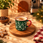 Christmas Trees & Stars Mug, Forest Green with Red Handle, 300ml – view 2