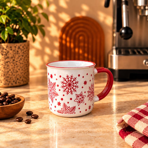 Christmas Snowflakes Mug, White with Red Handle, 300ml by Gifteila