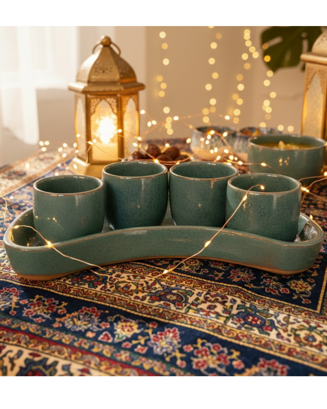 Hilal Tray with Four Matching Cups – Ramadan-Inspired Design